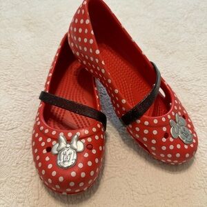 CROCS girls Red and White Minnie Mouse comfort Mary Janes  Polka Dots sz 1